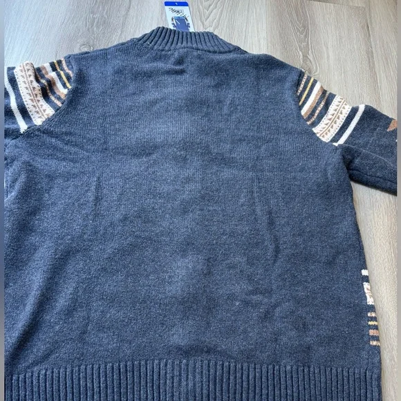 Frye Men's Blue and Brown Zip-Up Sweater size L new
